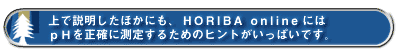 上で説明したほかにも、HORIBA onlineにはpHを正確に測定するためのヒントがいっぱいです。