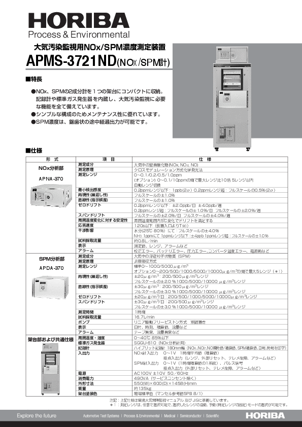 APMS-3721ND 大気汚染監視用NOx/SPM濃度測定装置