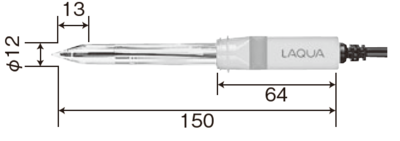 突刺し測定用（ニードル形） pH電極 6252-10D 外形寸法図