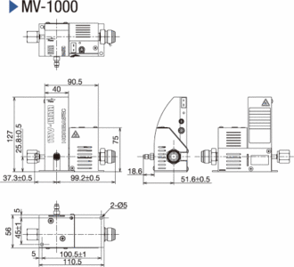 Dimensions of MI-1000 and MV-1000