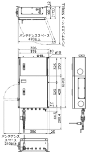 外形寸法図(単位：mm)：装置本体＋通信ユニット